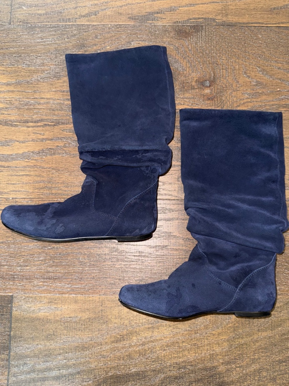 Steve Madden Navy Blue Faux Suede Slouch Knee High Flat Boots Size 6
